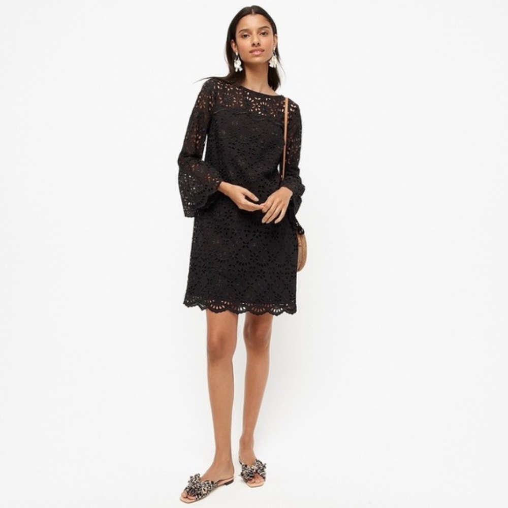J.Crew UK Black Lace Bell Sleeve Fit & Flare Dress US 6 UK 10